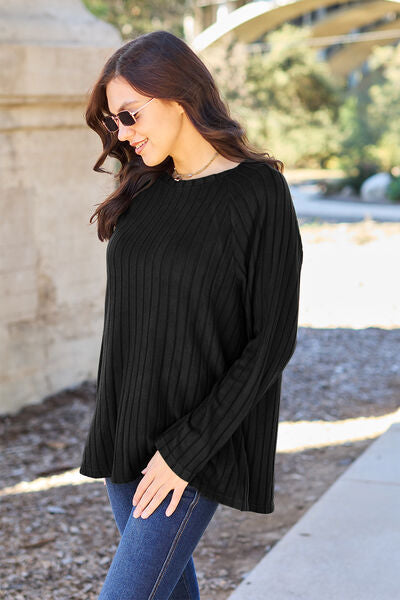 Basic Bae Full Size Ribbed Round Neck Long Sleeve Knit Top Womens Long Sleeve Shirt   