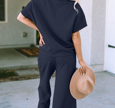 Double Take Texture Short Sleeve Top and Pants Set