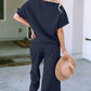 Double Take Texture Short Sleeve Top and Pants Set Womens Lounge Set   
