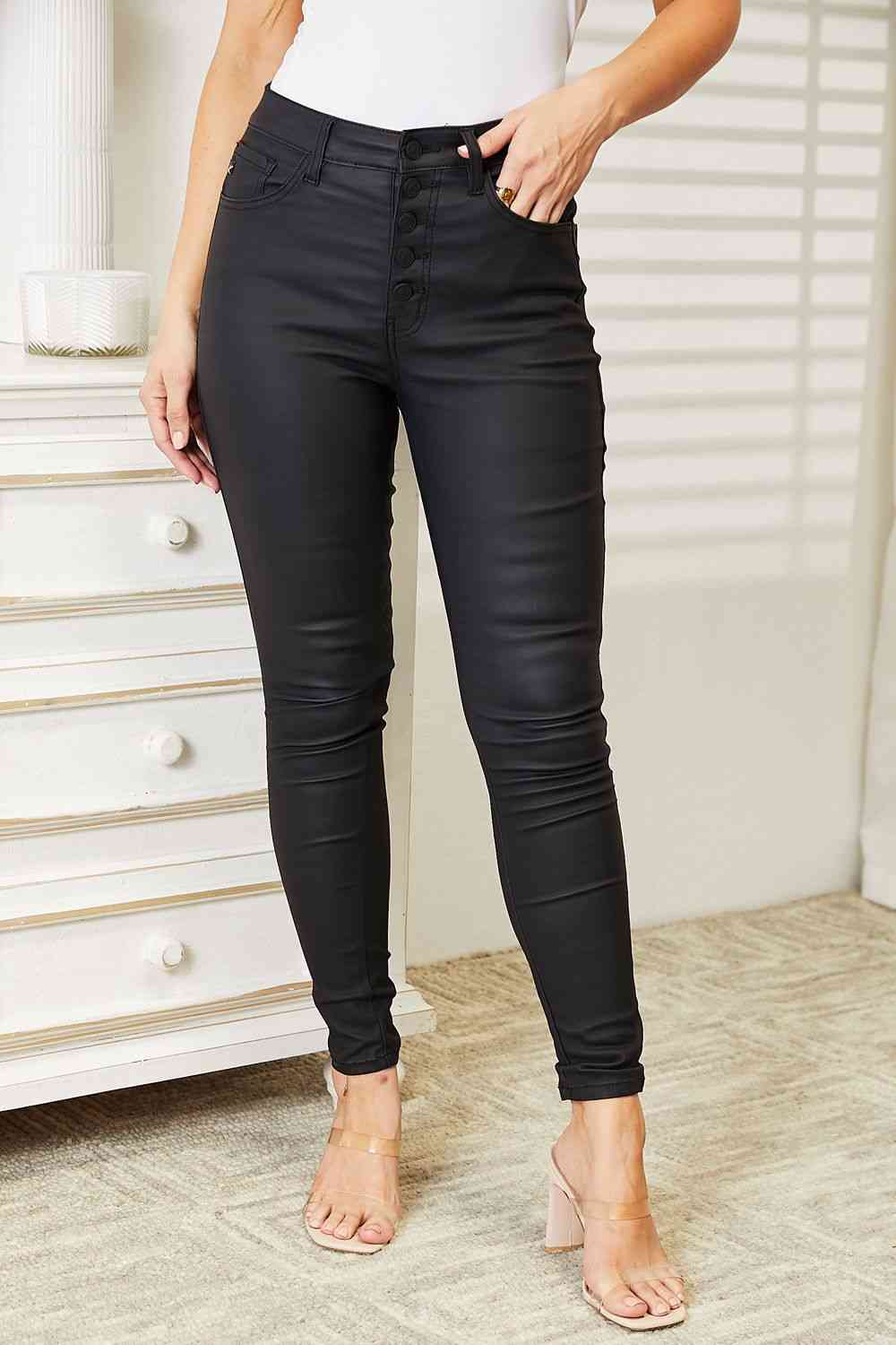 Kancan Full Size High Rise Black Coated Ankle Skinny Jeans jeans   