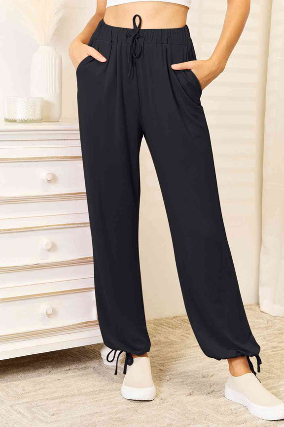 Basic Bae  Soft Rayon Drawstring Waist Pants with Pockets Drawstring Pants   