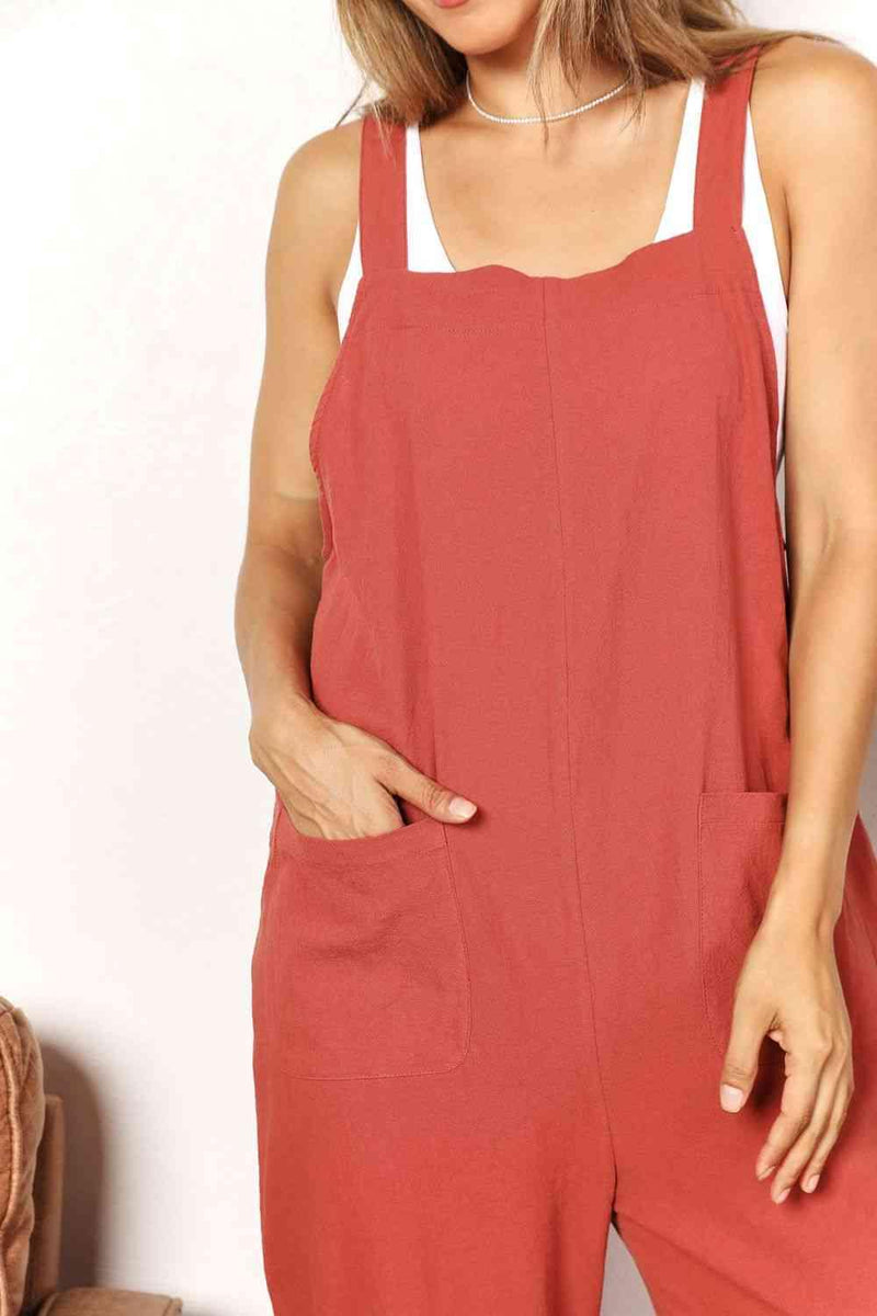 Double Take Wide Leg Overalls with Front Pockets - Three Mad Hatters Mercantile 