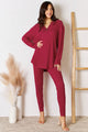 Basic Bae Full Size Notched Long Sleeve Top and Pants Set Activewear Set Deep Red S 