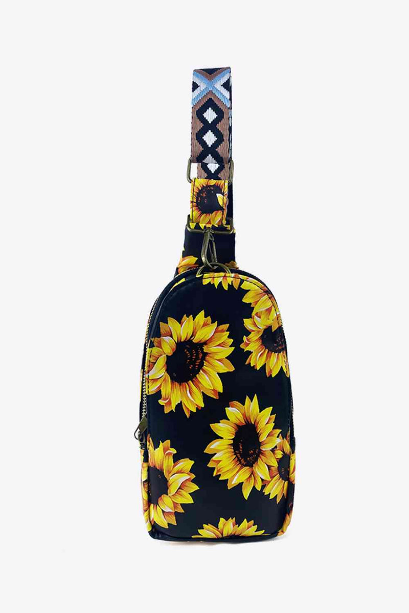 Printed PU Leather Sling Bag Sling Bag Black/Sunflower One Size 