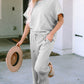 Double Take Texture Short Sleeve Top and Pants Set Womens Lounge Set   