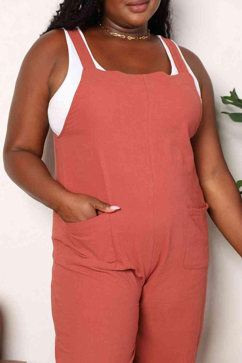 Double Take Wide Leg Overalls with Front Pockets - Three Mad Hatters Mercantile 