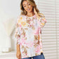 Double Take Floral Round Neck Three-Quarter Sleeve Top Womens Blouse   