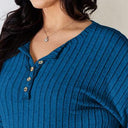 Basic Bae Full Size Ribbed Half Button Long Sleeve T-Shirt