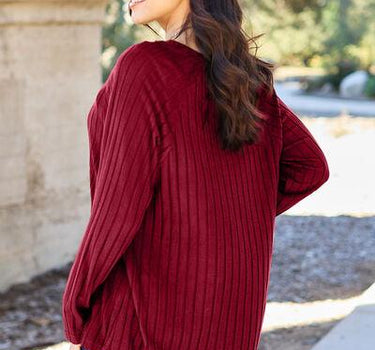 Basic Bae Full Size Ribbed Round Neck Long Sleeve Knit Top