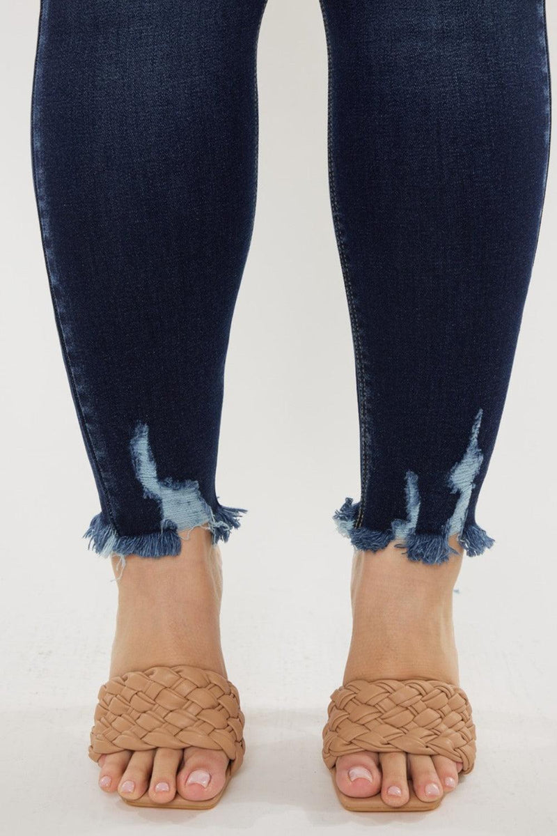Kancan Full Size Cat's Whiskers Raw Hem High Waist Jeans - Three Mad Hatters Mercantile 