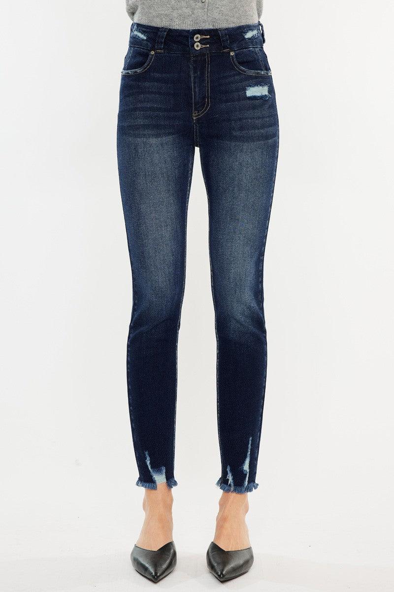 Kancan Full Size Cat's Whiskers Raw Hem High Waist Jeans - Three Mad Hatters Mercantile 