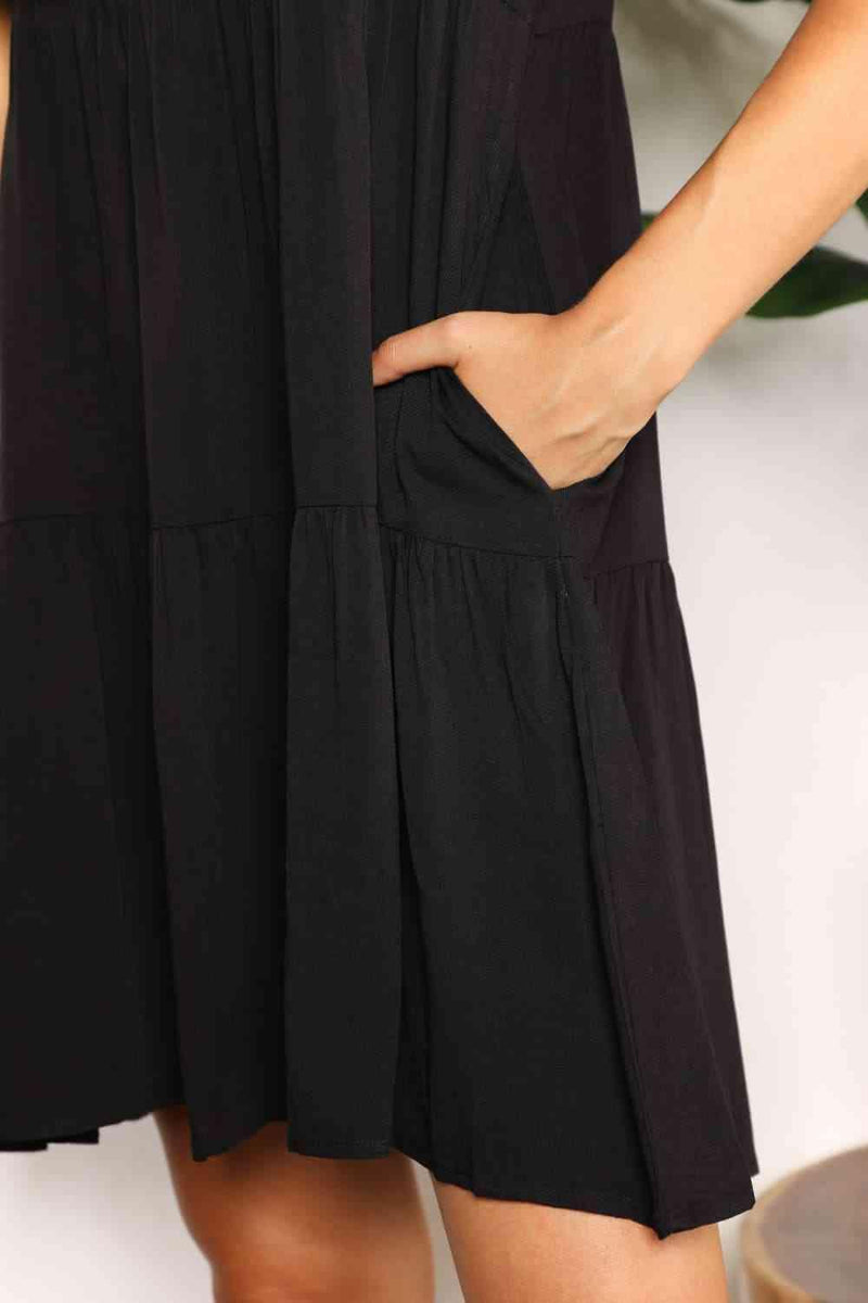 Double Take V-Neck Flounce Sleeve Tiered Dress - Three Mad Hatters Mercantile 
