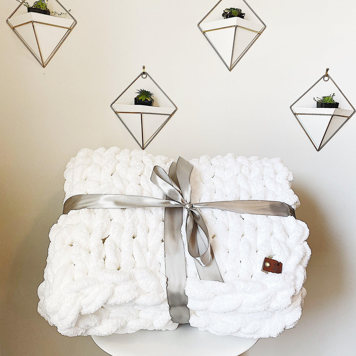 Chunky Knit Blanket in White - Three Mad Hatters Mercantile 