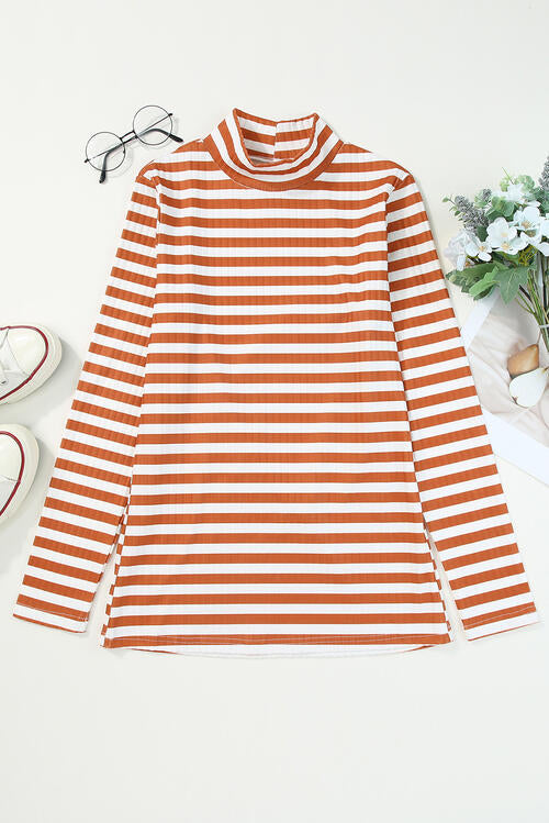 Double Take Striped Mock Neck Long Sleeve Top Womens Long Sleeve Tops   