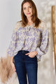 Hailey & Co Full Size Lace Detail Printed Blouse Long Sleeve Blouse LILAC S 