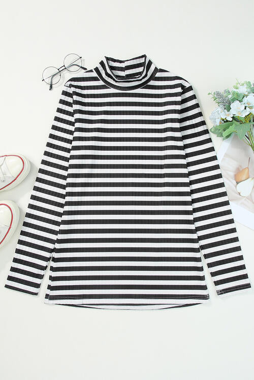 Double Take Striped Mock Neck Long Sleeve Top Womens Long Sleeve Tops   