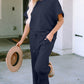 Double Take Texture Short Sleeve Top and Pants Set Womens Lounge Set   
