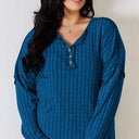 Basic Bae Full Size Ribbed Half Button Long Sleeve T-Shirt