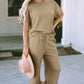 Double Take Texture Short Sleeve Top and Pants Set Womens Lounge Set   