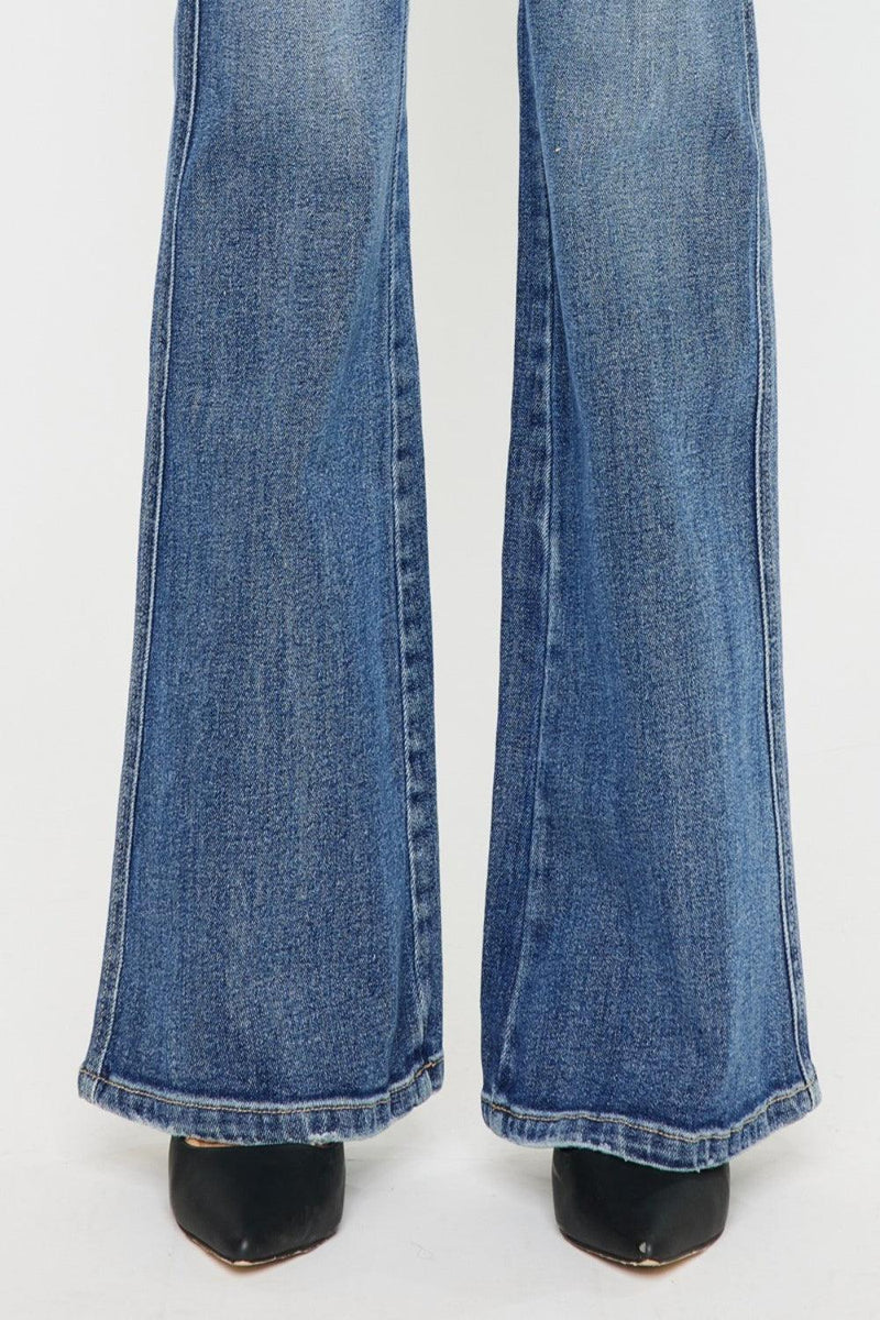Kancan Cat's Whiskers High Waist Flare Jeans - Three Mad Hatters Mercantile 