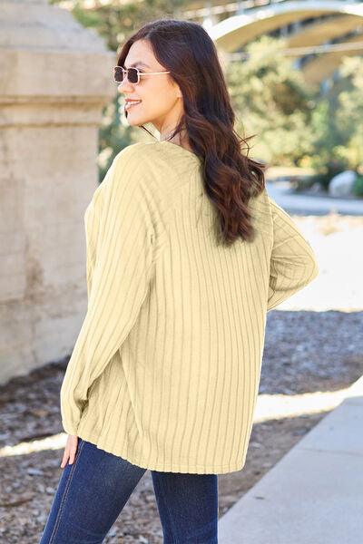Basic Bae Full Size Ribbed Round Neck Long Sleeve Knit Top - Three Mad Hatters Mercantile 