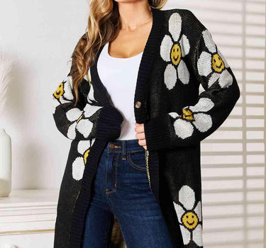 Double Take Floral Button Down Longline Cardigan