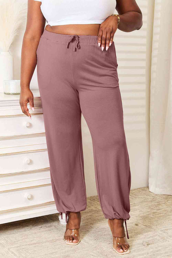 Basic Bae  Soft Rayon Drawstring Waist Pants with Pockets Drawstring Pants Light Mauve S 