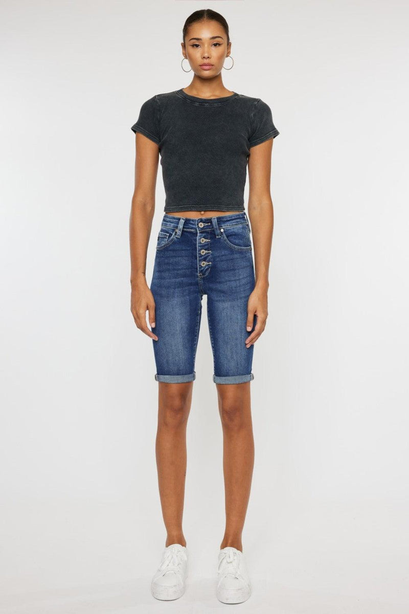 Kancan Full Size Cat's Whiskers Button Fly Denim Shorts - Three Mad Hatters Mercantile 
