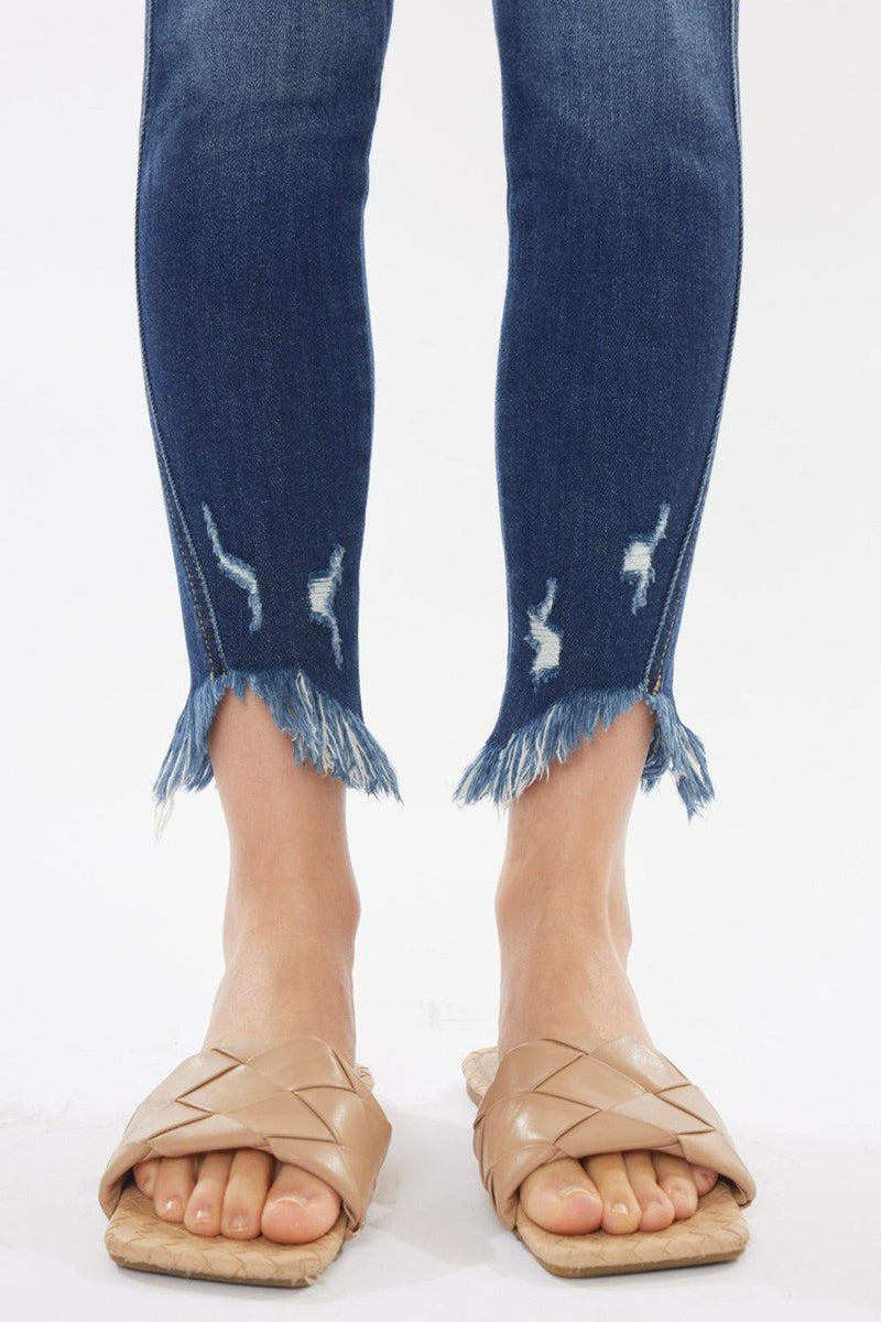 Kancan Raw Hem High Waist Cropped Jeans - Three Mad Hatters Mercantile 
