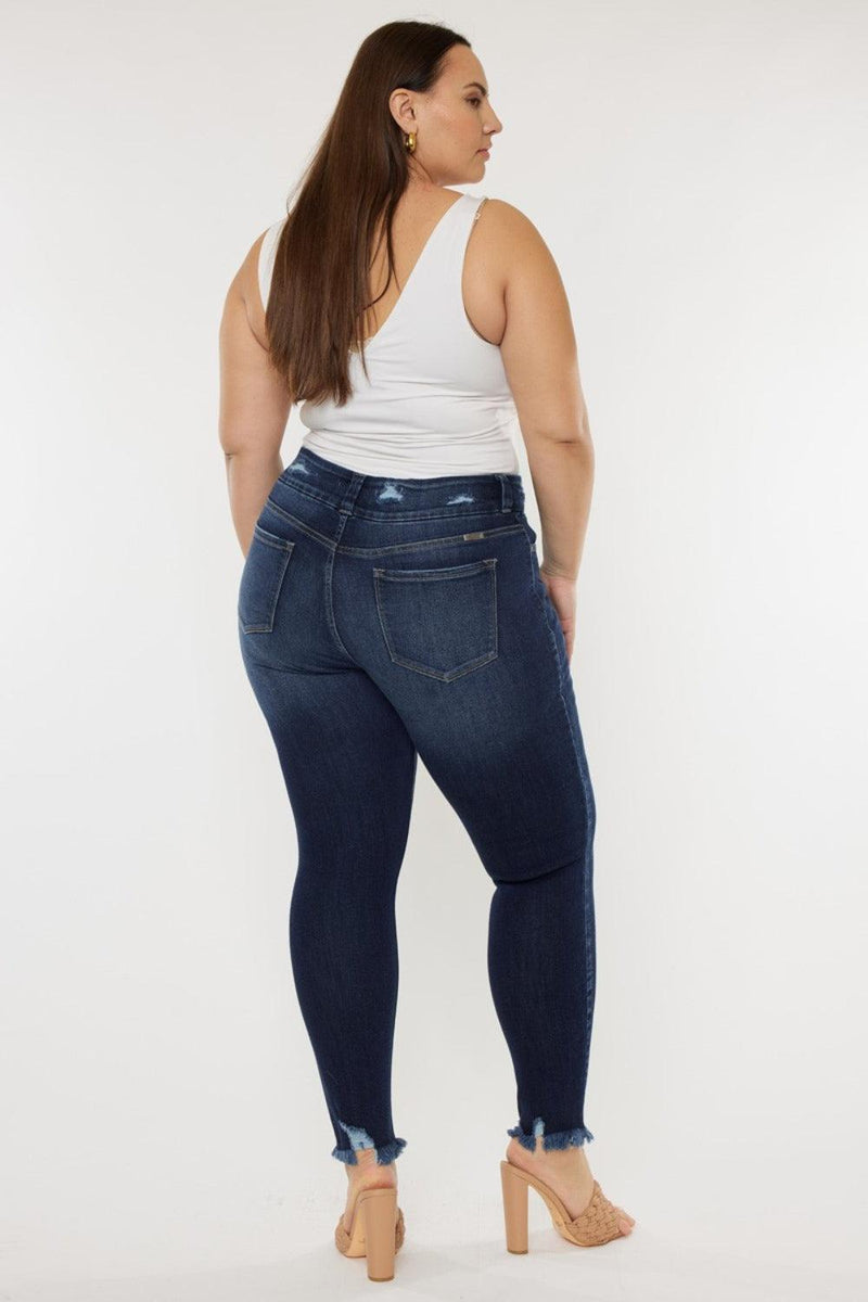 Kancan Full Size Cat's Whiskers Raw Hem High Waist Jeans - Three Mad Hatters Mercantile 