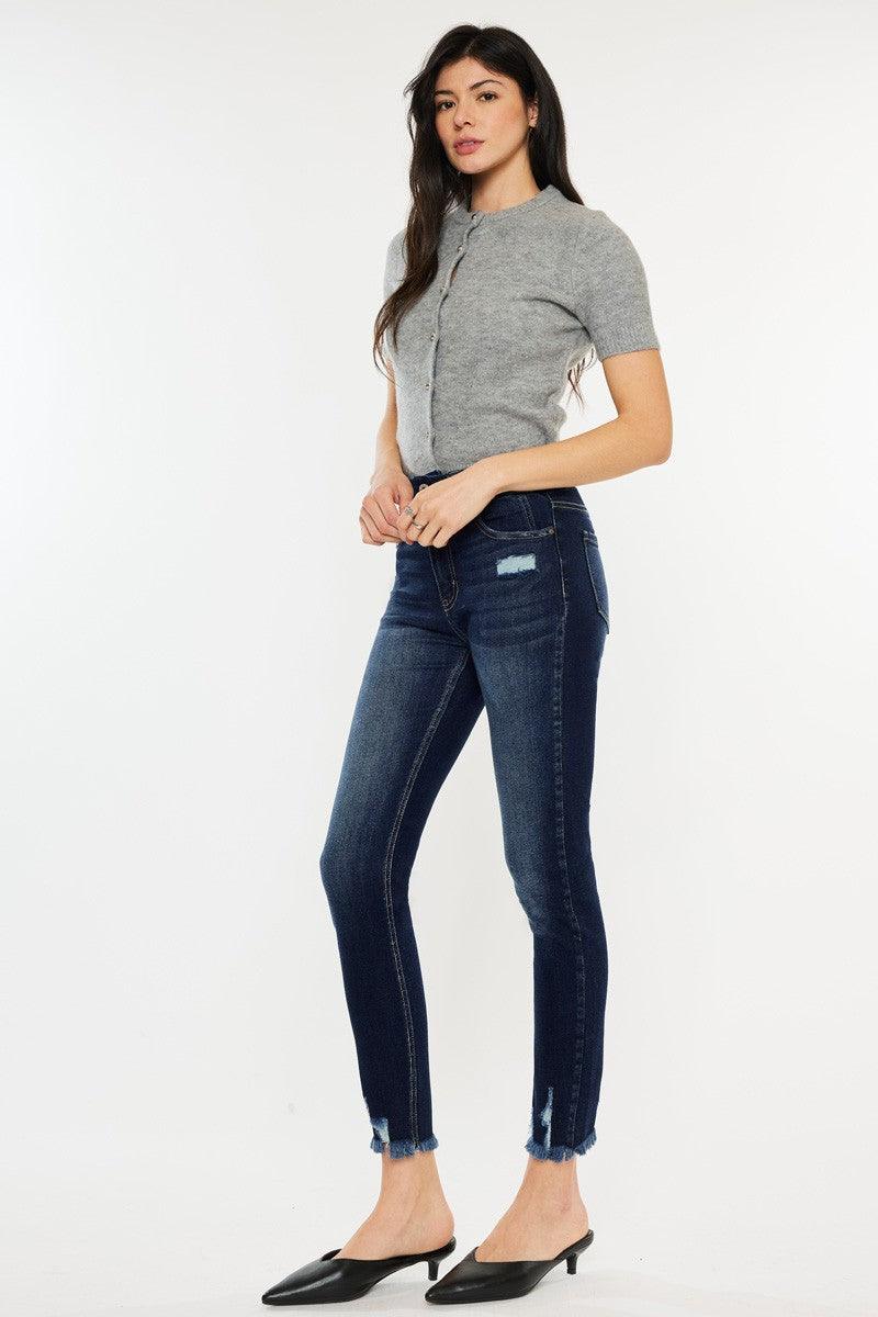 Kancan Full Size Cat's Whiskers Raw Hem High Waist Jeans - Three Mad Hatters Mercantile 