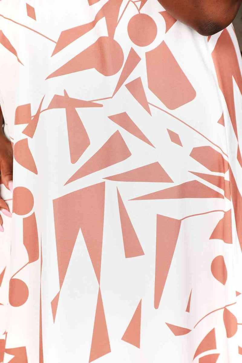 Double Take Printed Surplice Balloon Sleeve Dress - Three Mad Hatters Mercantile 