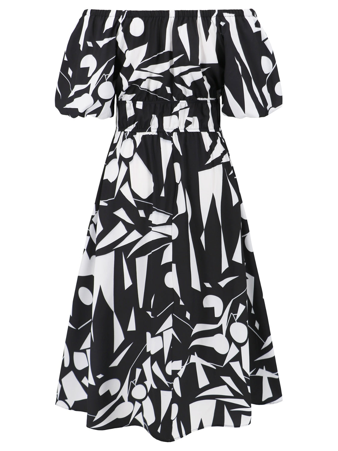 Printed Off-Shoulder Balloon Sleeve Dress Womens Midi Dress   