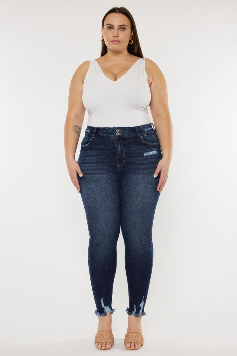 Kancan Full Size Cat's Whiskers Raw Hem High Waist Jeans - Three Mad Hatters Mercantile 