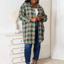 Double Take Plaid Collared Neck Long Sleeve Shirt