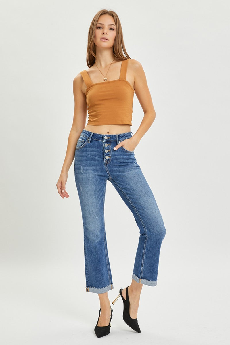 RISEN  Button Fly Cropped Bootcut Jeans Womens Cropped Jeans   