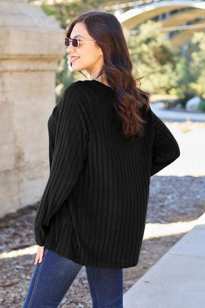 Basic Bae Full Size Ribbed Round Neck Long Sleeve Knit Top - Three Mad Hatters Mercantile 