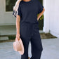 Double Take Texture Short Sleeve Top and Pants Set Womens Lounge Set Navy S 
