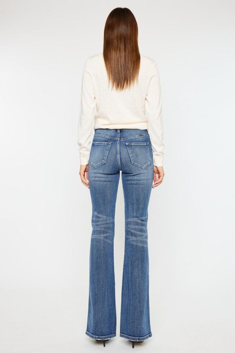 Kancan Cat's Whiskers High Waist Flare Jeans - Three Mad Hatters Mercantile 