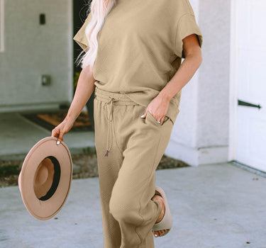 Double Take Texture Short Sleeve Top and Pants Set