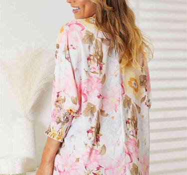 Double Take Floral Round Neck Three-Quarter Sleeve Top