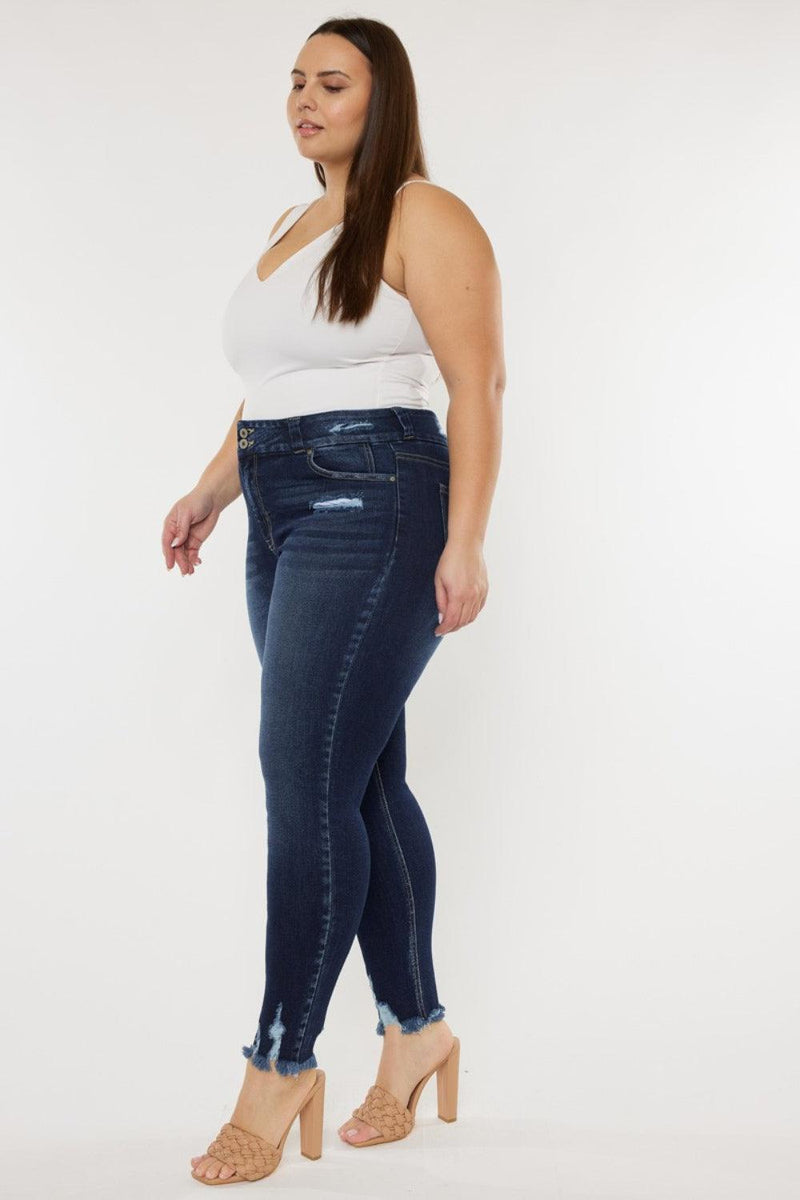 Kancan Full Size Cat's Whiskers Raw Hem High Waist Jeans - Three Mad Hatters Mercantile 