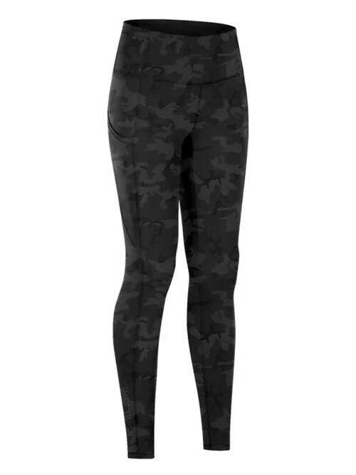 Wide Waistband Sports Leggings Womens Leggings Black Camouflage S 