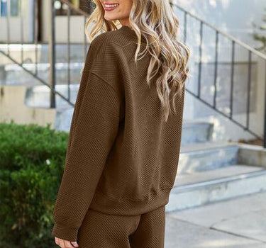 Double Take Full Size Texture Long Sleeve Top and Drawstring Shorts Set