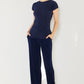 Marina West Swim Rib Pleated Elastic-Waist Wide Leg Pants  Navy S 