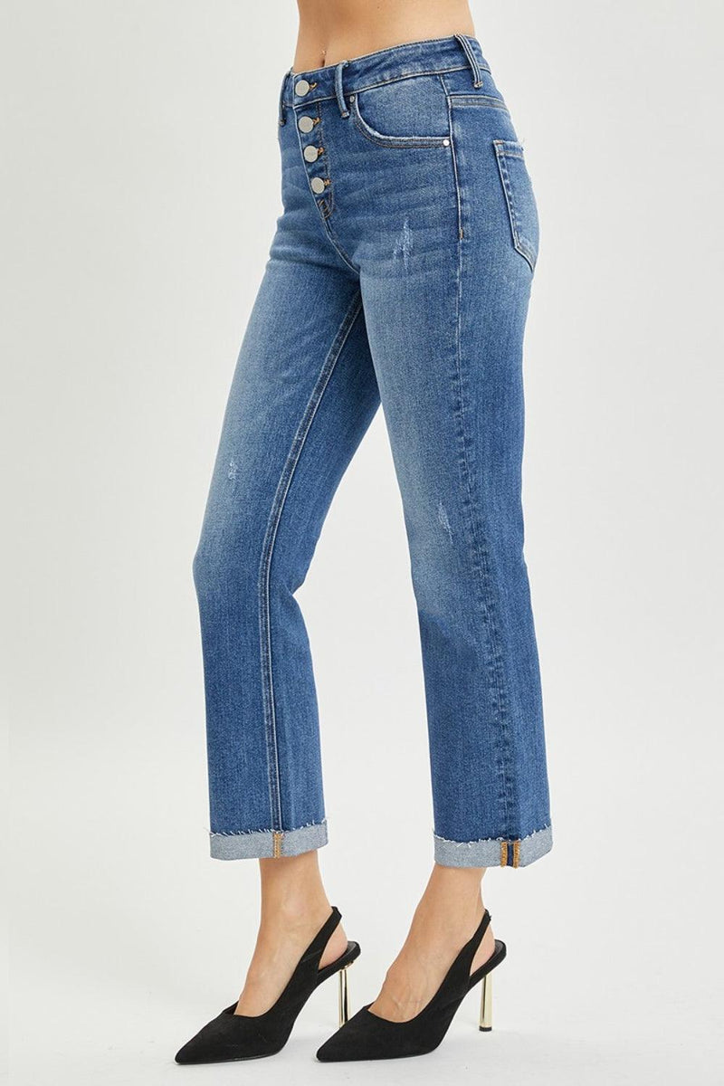 RISEN Button Fly Cropped Bootcut Jeans - Three Mad Hatters Mercantile 