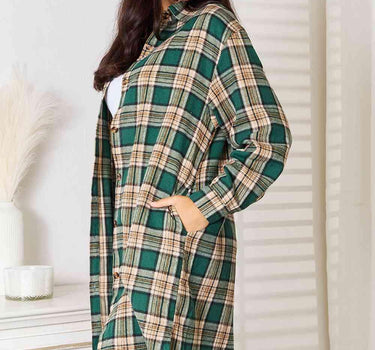 Double Take Plaid Collared Neck Long Sleeve Shirt