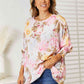 Double Take Floral Round Neck Three-Quarter Sleeve Top Womens Blouse   