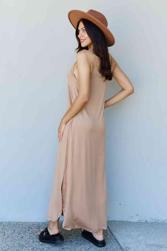 Ninexis Good Energy Full Size Cami Side Slit Maxi Dress in Camel Maxi Dress   