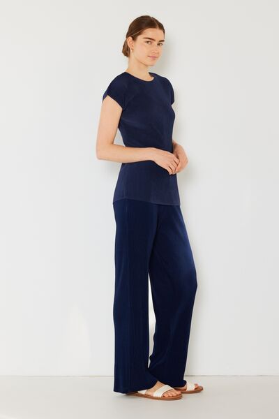 Marina West Swim Rib Pleated Elastic-Waist Wide Leg Pants    